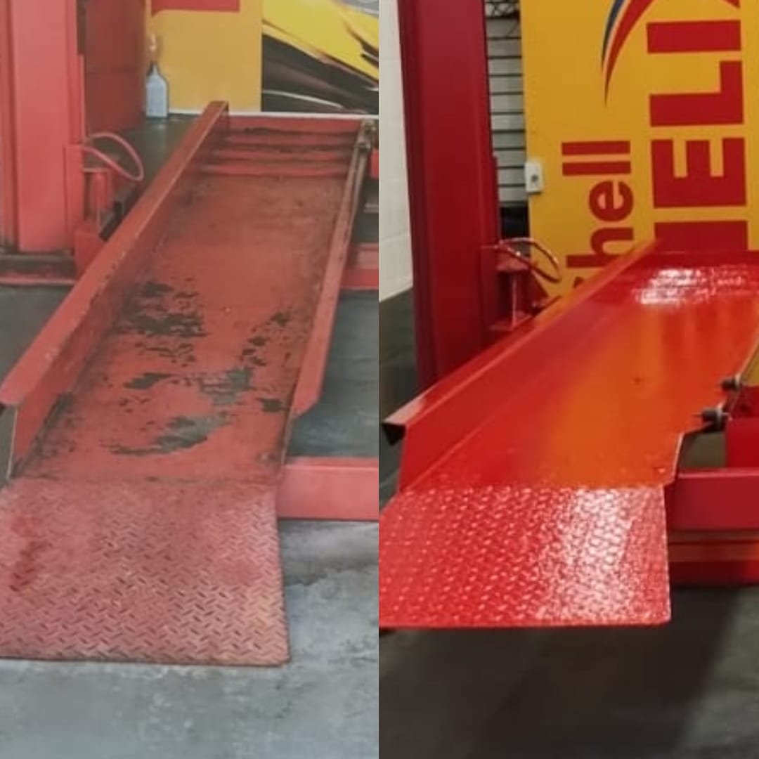 Antes e depois da restauração de equipamentos de troca de óleo