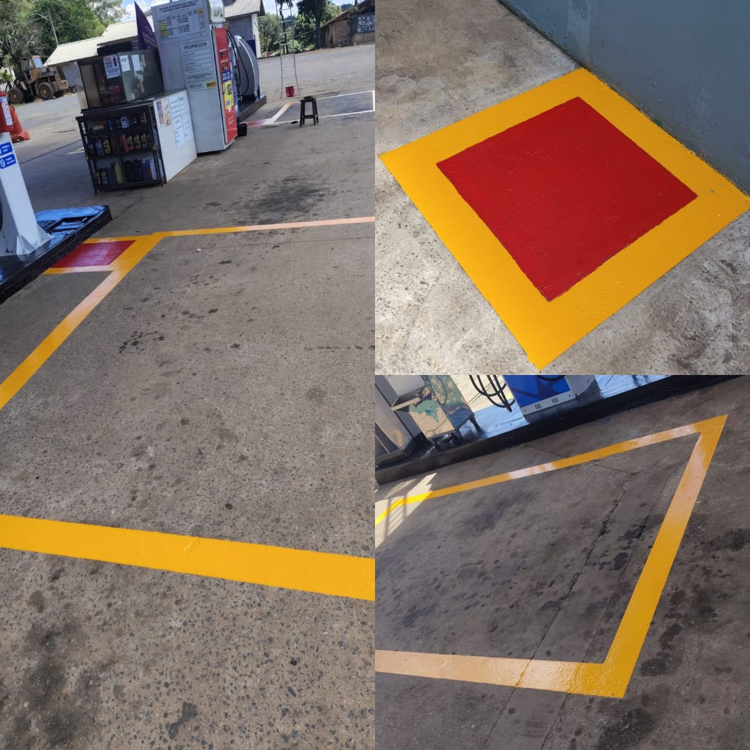 Antes e depois da pintura e demarcação em epóxi