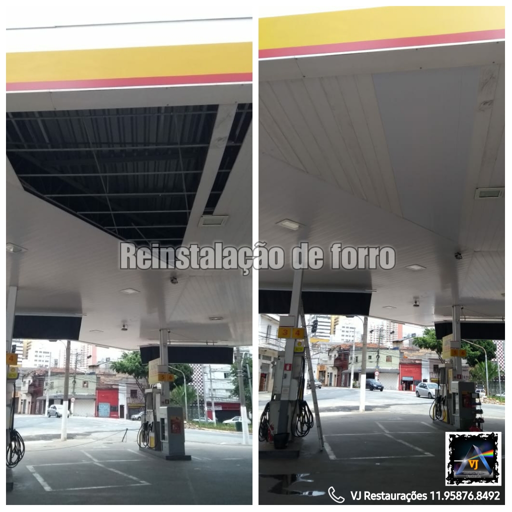 Antes e depois da limpeza técnica em forros e colunas